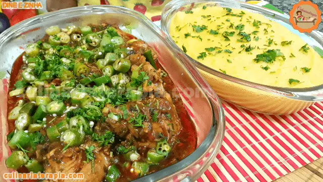 Frango Ensopado com Quiabo e Polenta